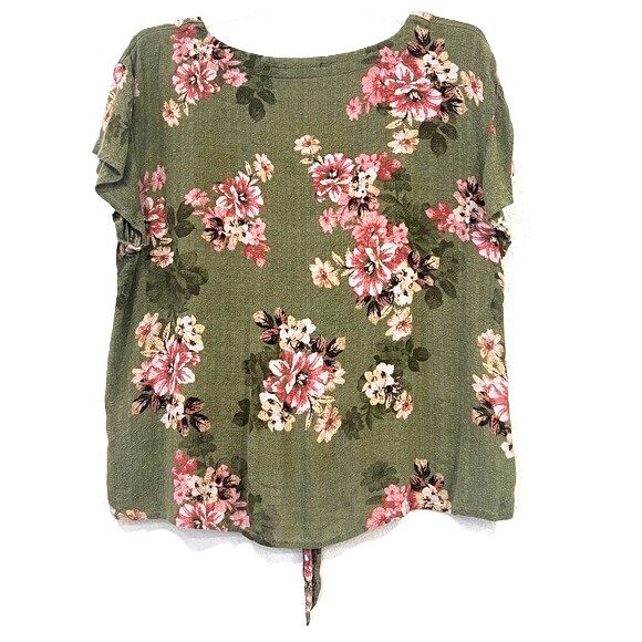 Maurices Womens Green and Pink Floral Short Sleeve Blouse Size XL - Picture 2 of 5